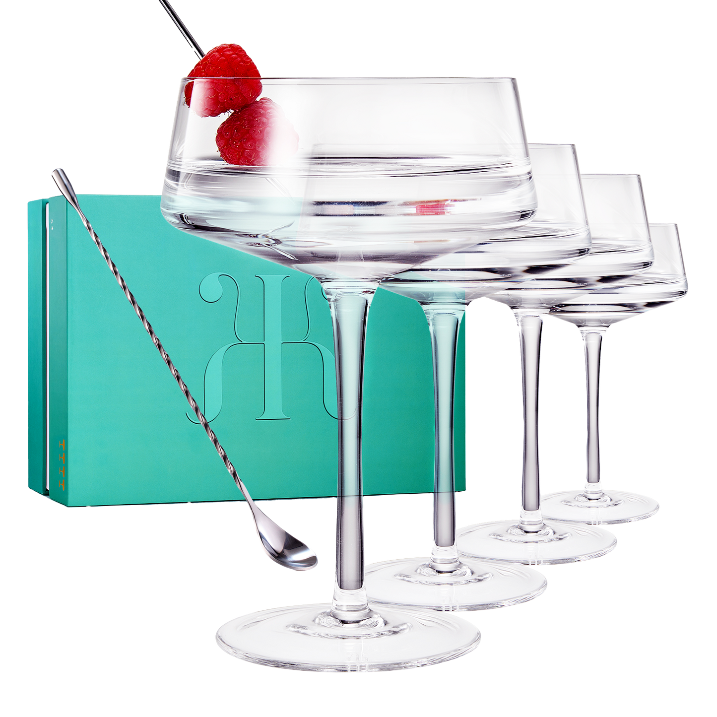 Martini Glass Set of 4 | 10oz | With Silver Spoon