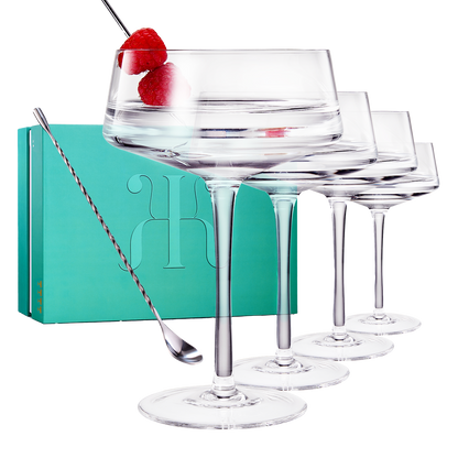 Martini Glass Set of 4 | 10oz | With Silver Spoon