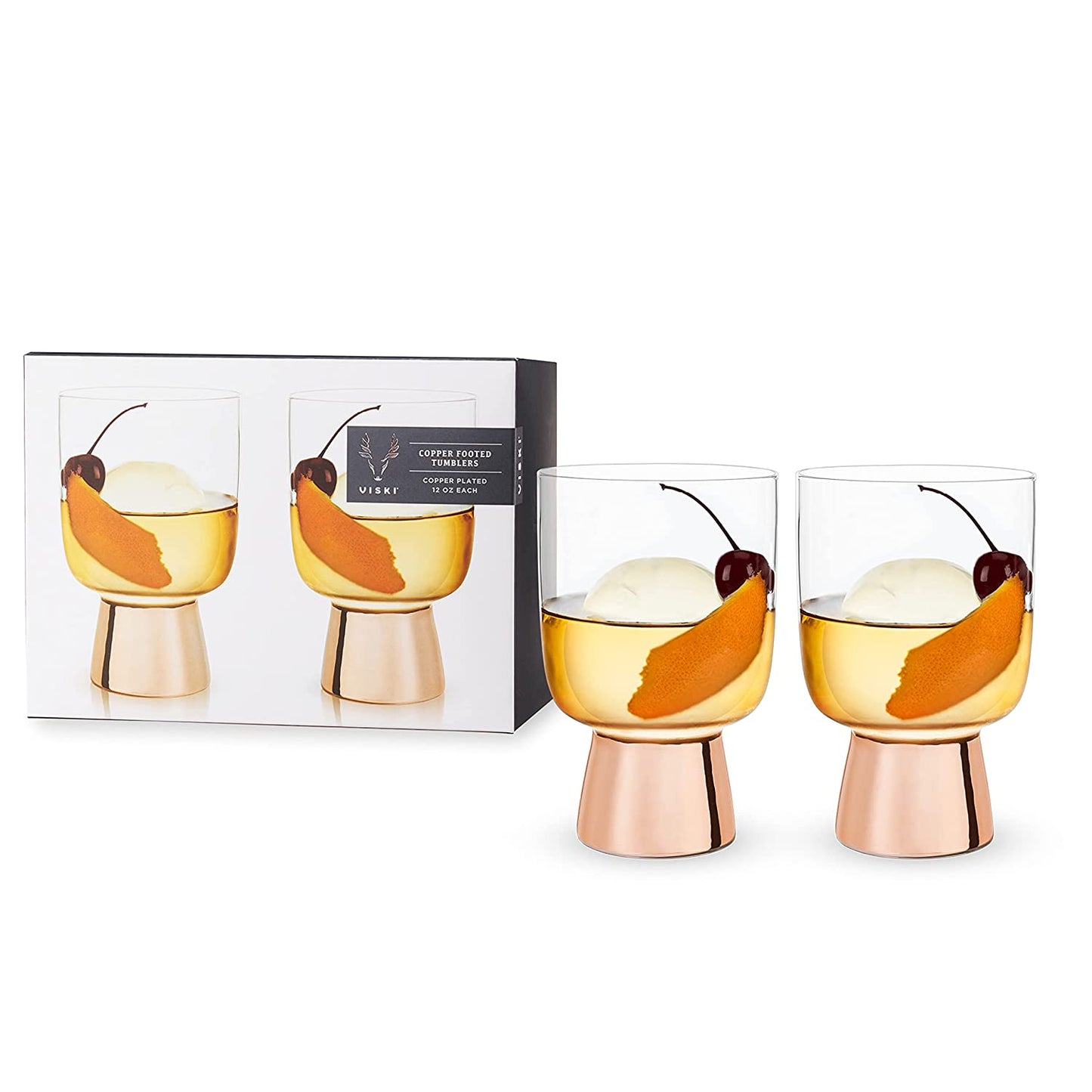 Set of 12 Raye Copper Footed Cocktail Tumblers in Gift Box