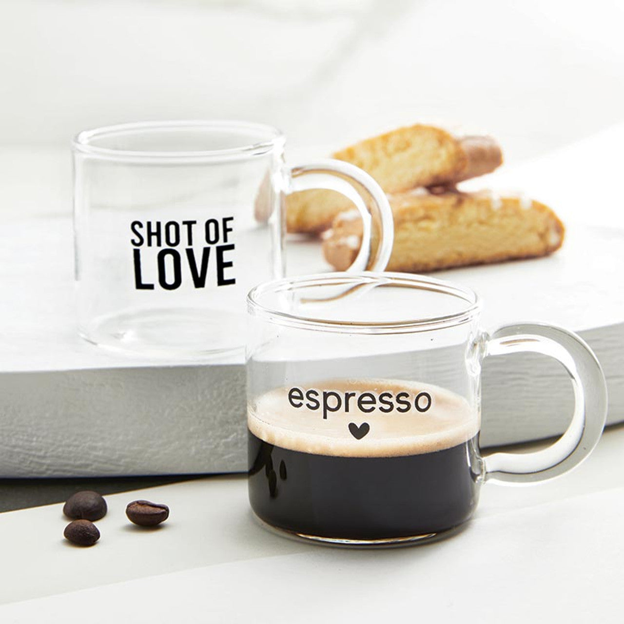 Set of 4 Shot of Love Glass Espresso Cup | Coffee Tea Clear Mug