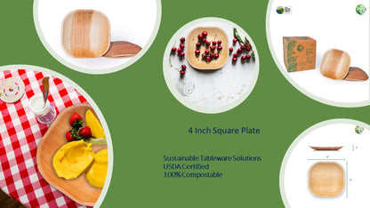 Palm Leaf Biodegradable Plates, 4 inch, Square, 25 Pcs-6