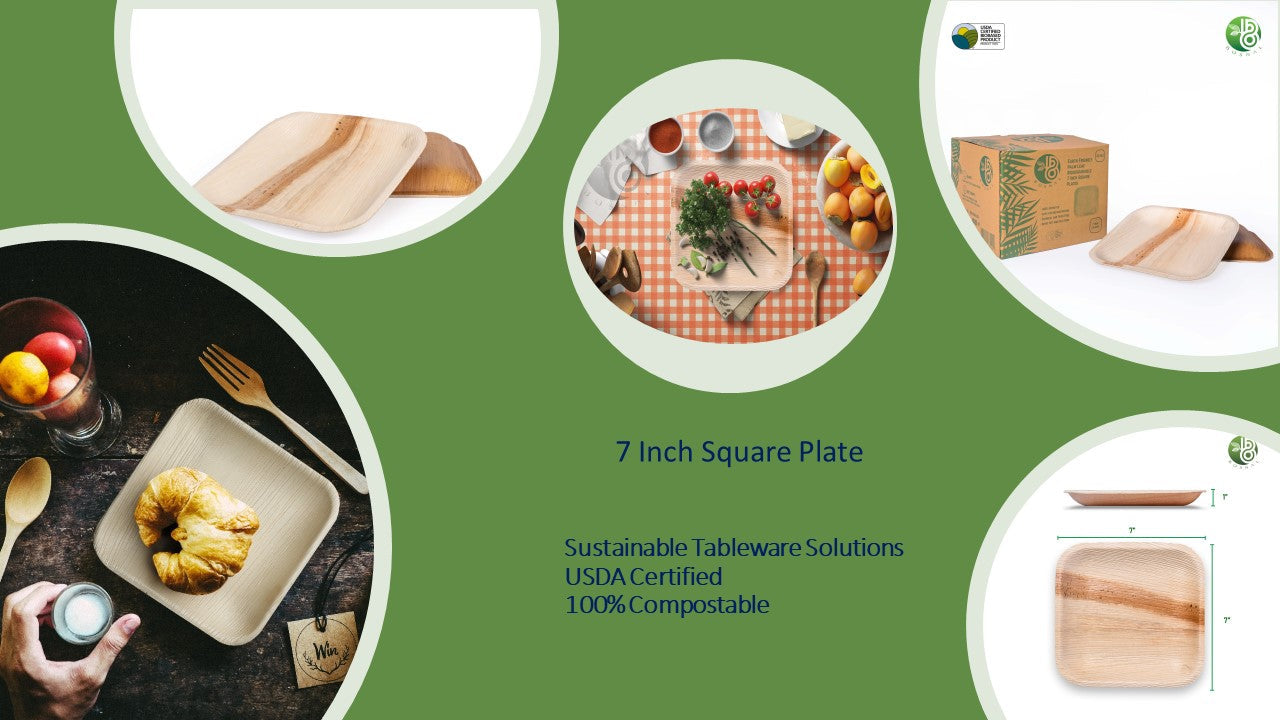 Bosnal - Palm Leaf Biodegradable Plates; 7 inch, Square, 25 Pcs-5