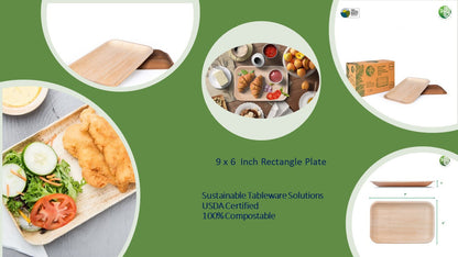 Palm Leaf Biodegradable Plates, 9 x 6 inch Rectangle , 25 Pcs-6
