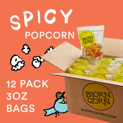 Bjorn Qorn Spicy Popcorn Bags - 12-Pack x 3oz Bags case by Farm2Me