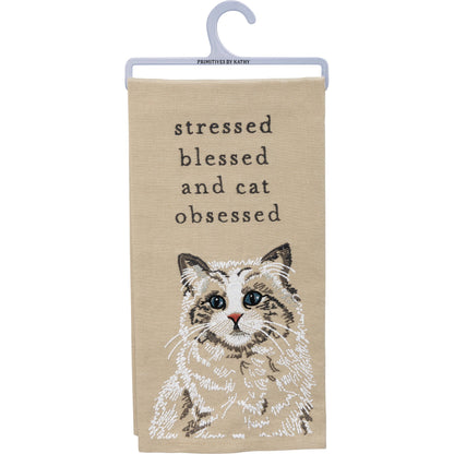 Stressed Blessed And Cat Obsessed Dish Cloth Towel
