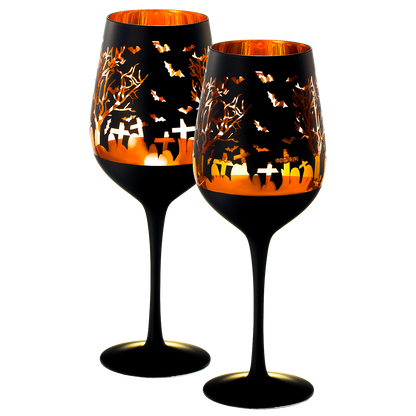 Crystal Halloween Stemmed Wine Glasses - Set of 2