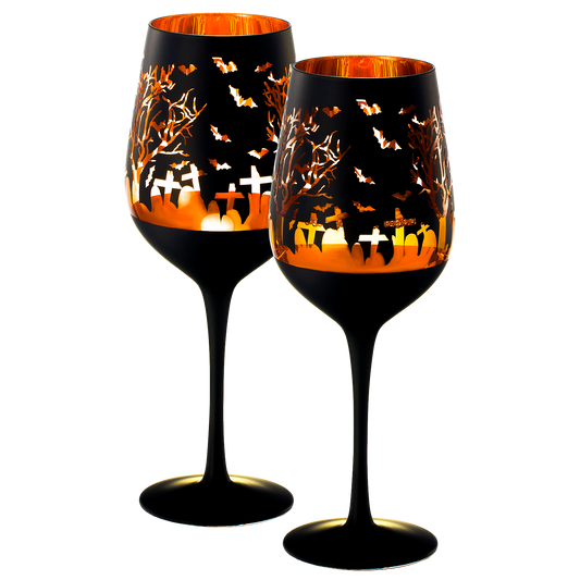 Crystal Halloween Stemmed Wine Glasses - Set of 2
