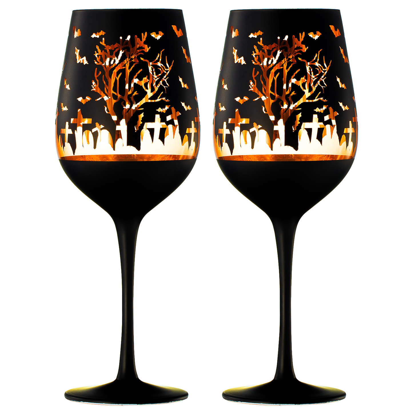 Crystal Halloween Stemmed Wine Glasses - Set of 2