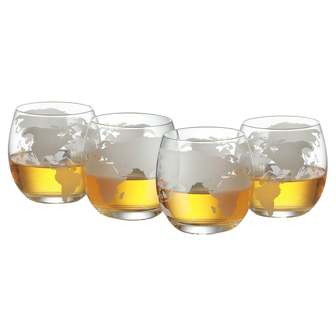 Etched World Globe Glasses 10 oz -Set of 4