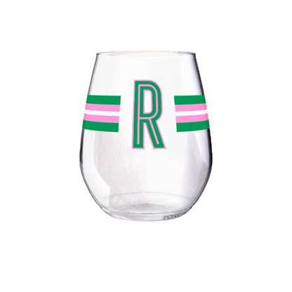 Shatterproof Wine Glass Set - Monogram Stripe Pink/Green