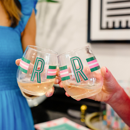 Shatterproof Wine Glass Set - Monogram Stripe Pink/Orange