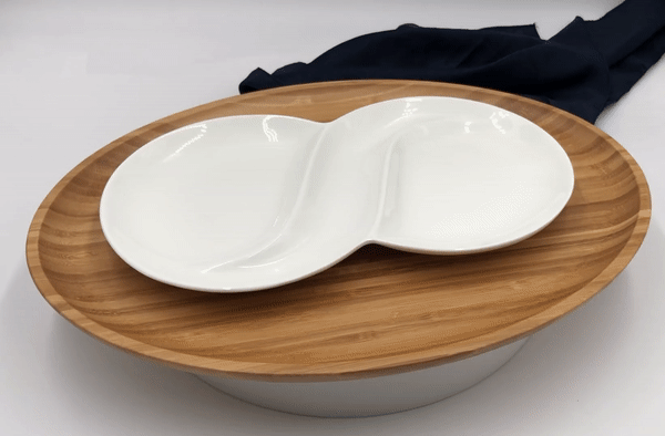 Bamboo And Fine Porcelain Oval Dish-2