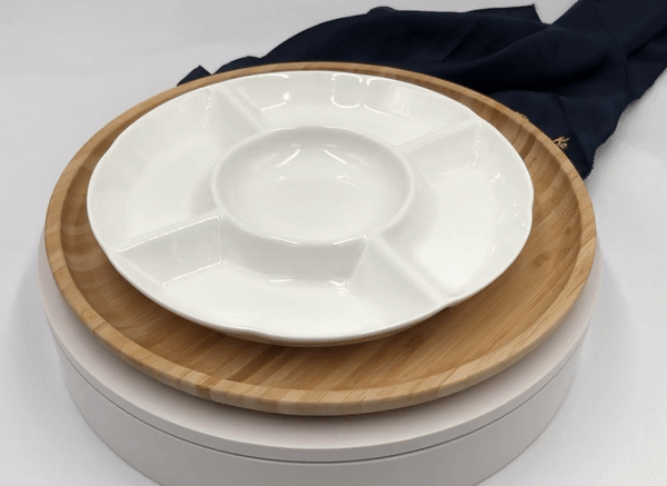 Bamboo And Fine Porcelain 5 Section Divided Dish-2