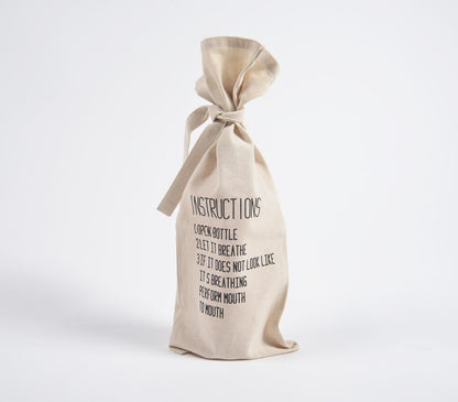 Typographic Drawstring Canvas Wine Bag-0