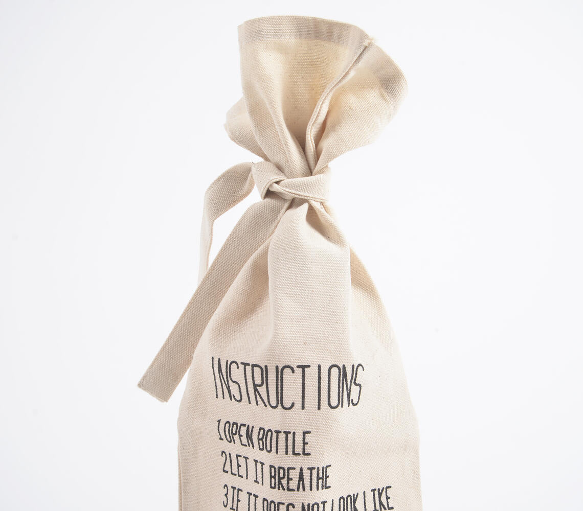 Typographic Drawstring Canvas Wine Bag-1