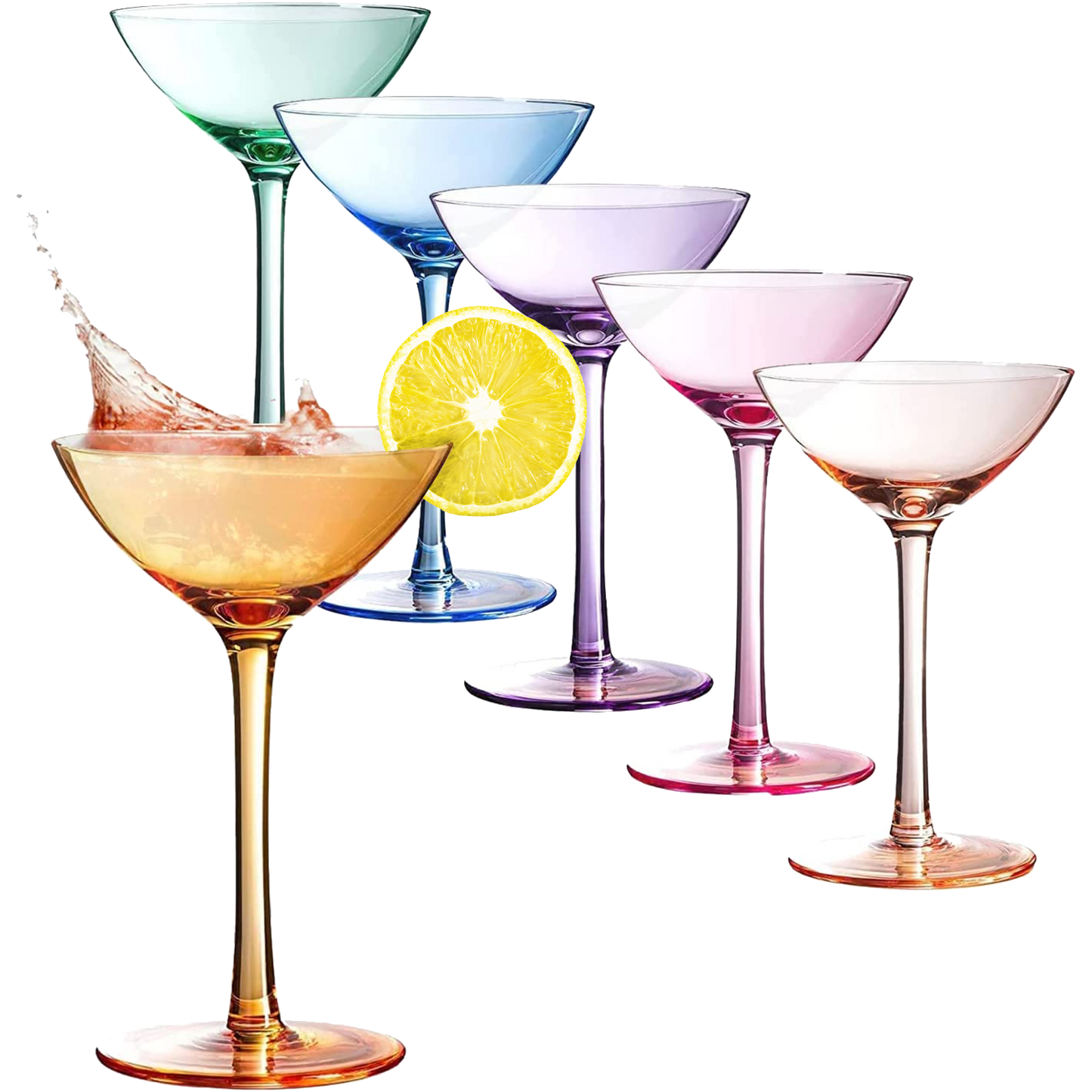 Colored Coupe Glasses Set of 6 | 12 oz