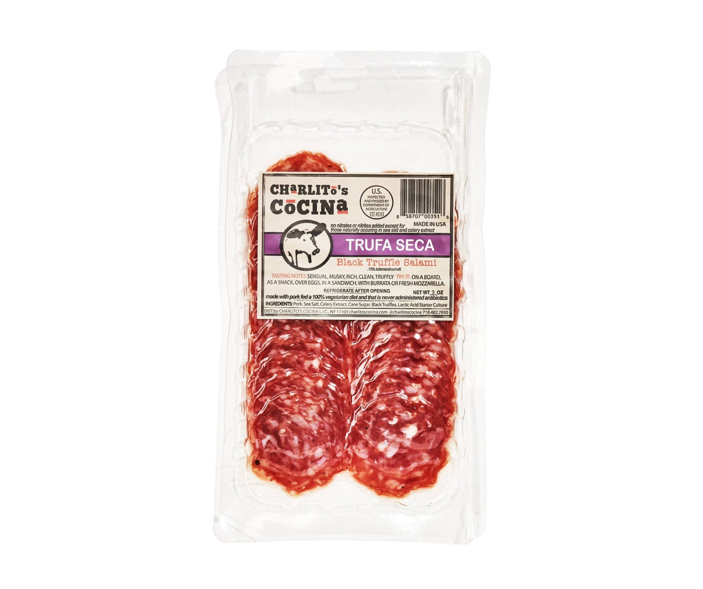 Charlito’s Cocina Trufa Seca - Dry Cured Black Truffle Salami (Presliced) - 15 x 3oz by Farm2Me