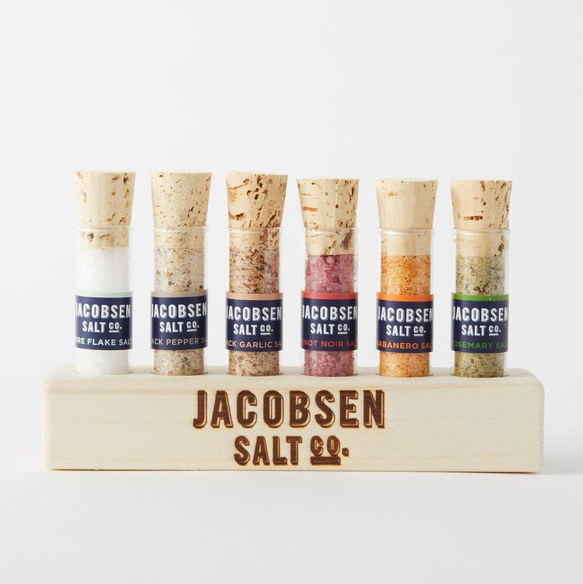 Jacobsen Salt Co - 6-Vial 'Infused Sea Salts' Set w/ Wooden Stand by The Epicurean Trader