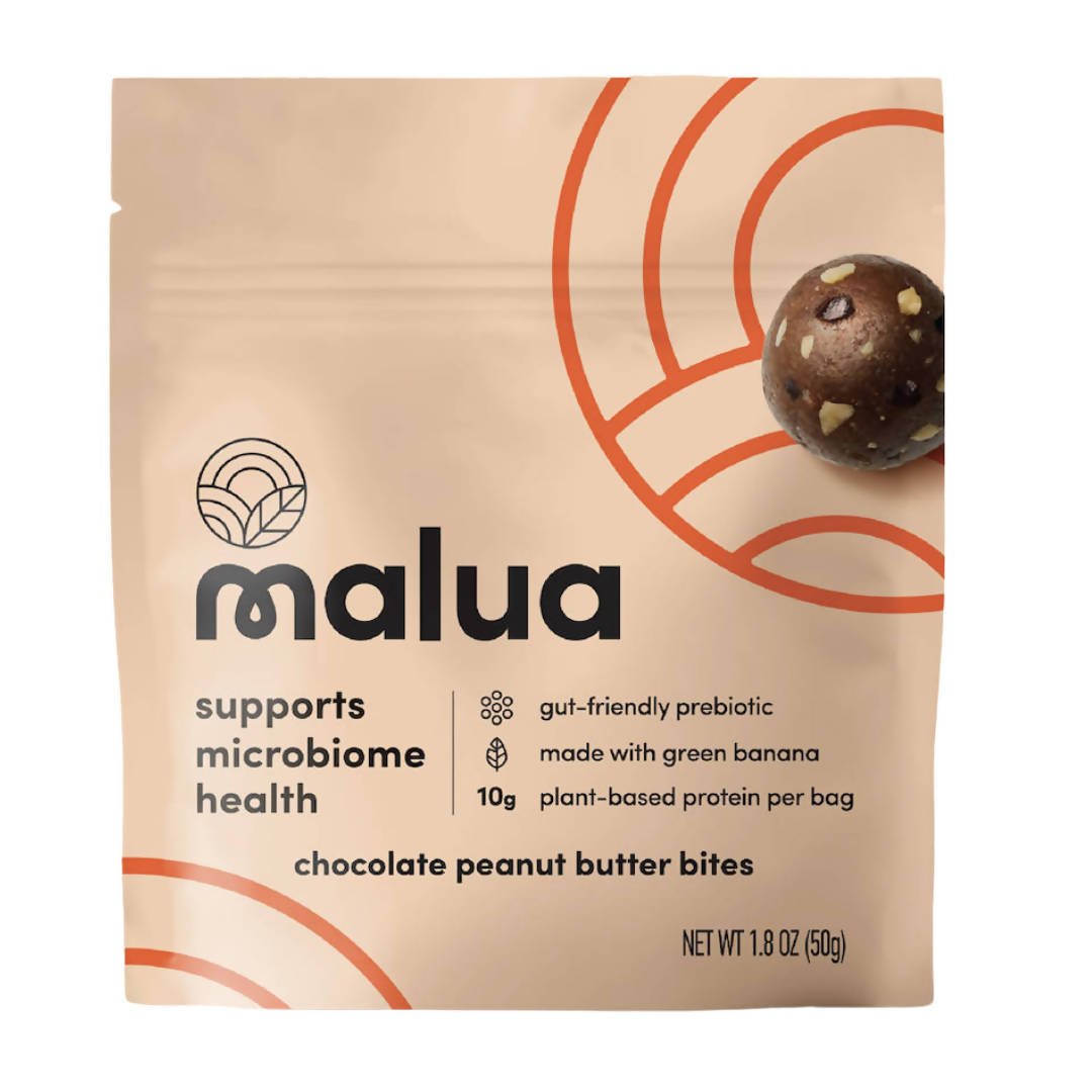 Malua Prebiotic Organic Gut Healthy Vegan Keto Friendly, Chocolate Peanut Butter Bites - 8 Bags x 1.8 oz