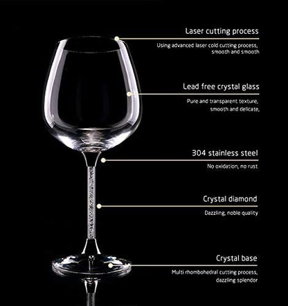 Crystal Wine Glasses Diamond Filled Stem