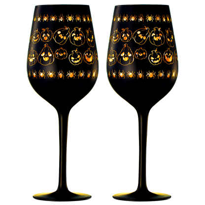 Crystal Halloween Stemmed Wine Glasses - Set of 2