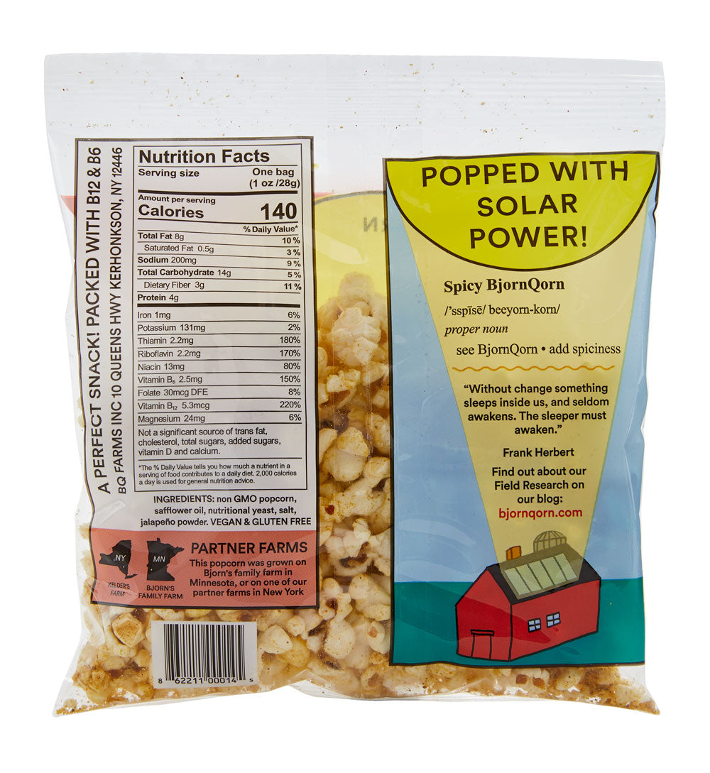 Bjorn Qorn Spicy Popcorn Bags - 15-Pack x 1oz Bag case by Farm2Me