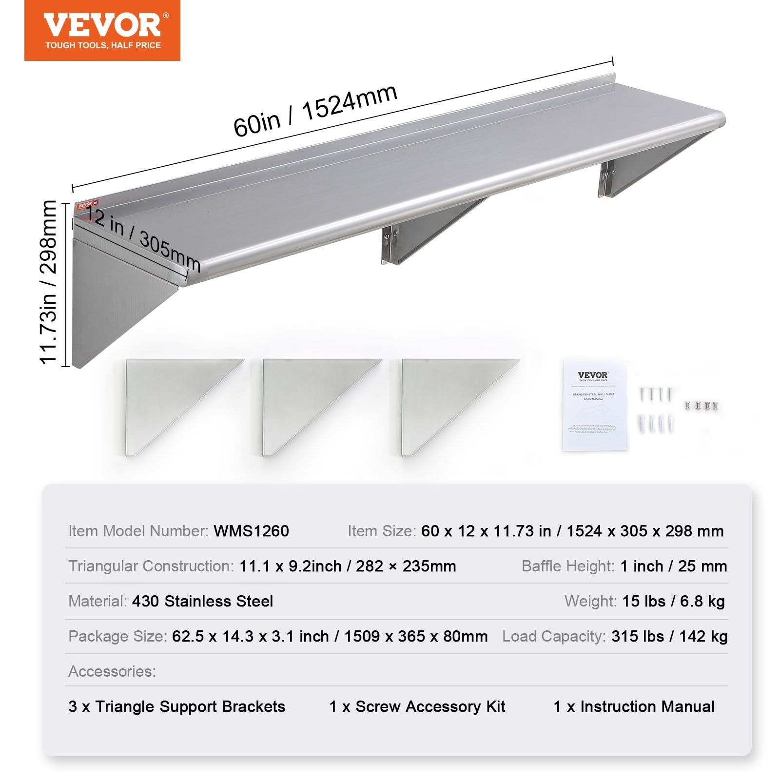 Wall Mounted Floating Shelving with Brackets-5