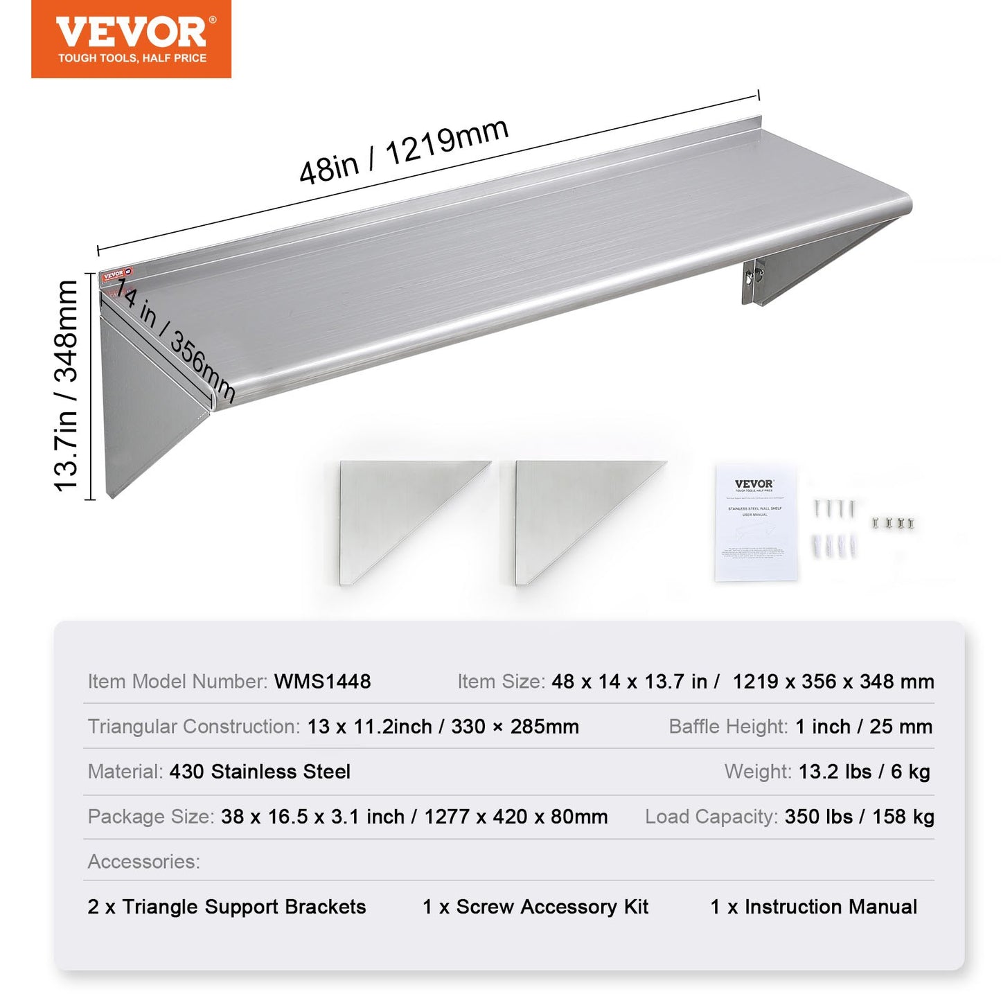 14" x 48" Stainless Steel Shelf-5