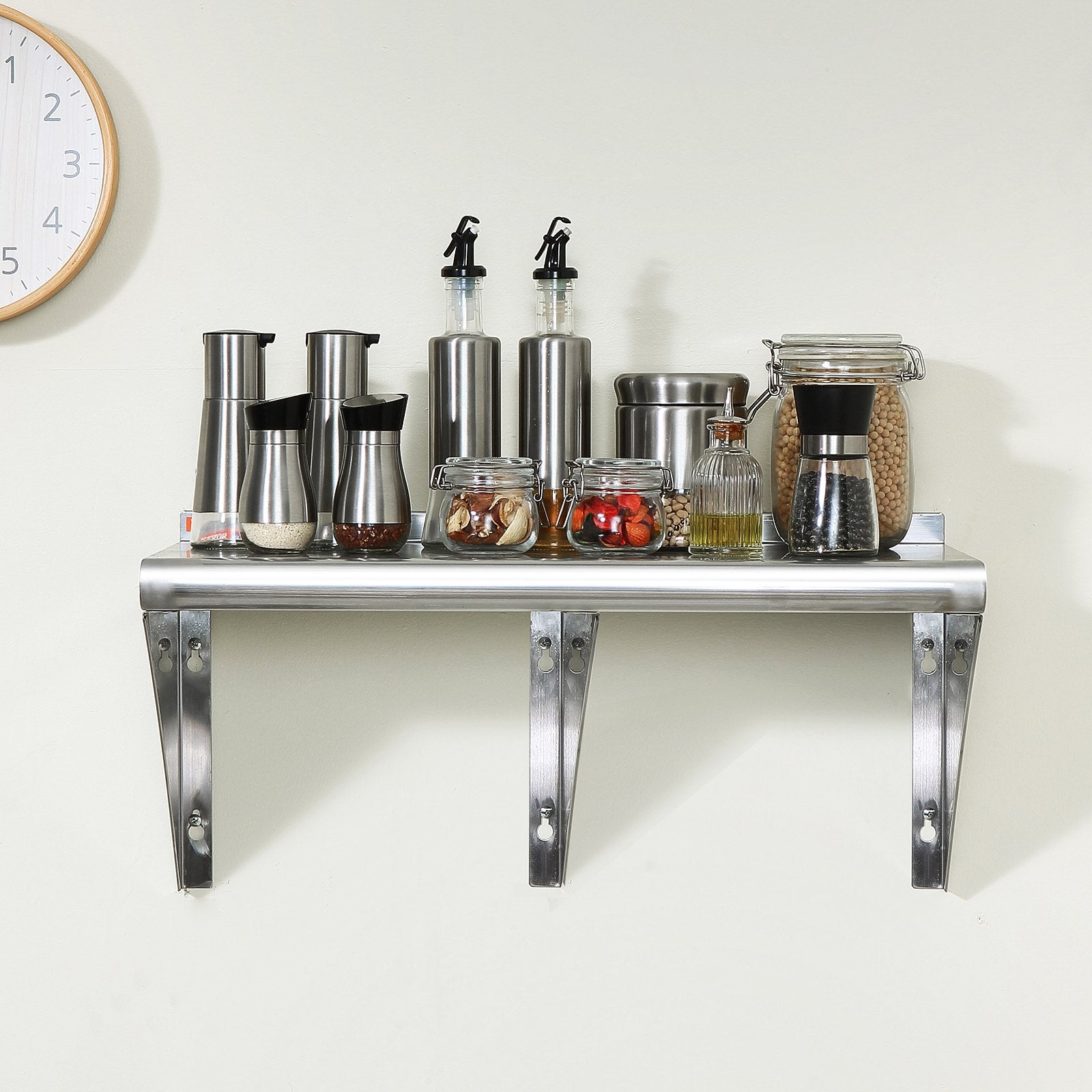 Wall Mounted Floating Shelving with Brackets, 18" x 60" Stainless Steel -4