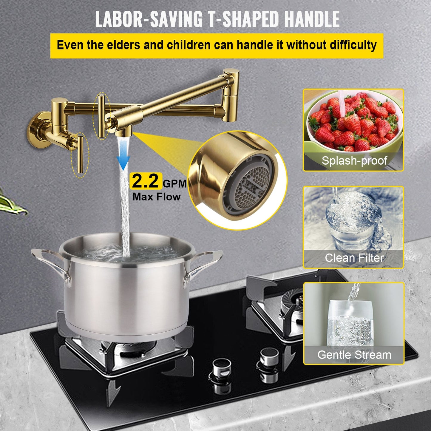 Pot Filler Faucet, Solid Brass 24.4"-3