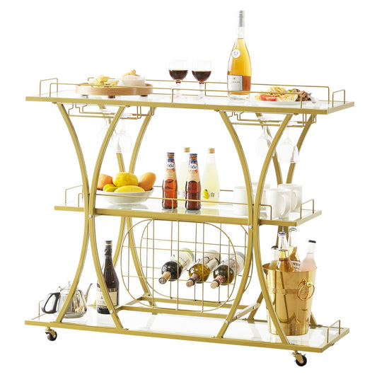 Triple Tier Gold Metal Bar Serving Cart -8