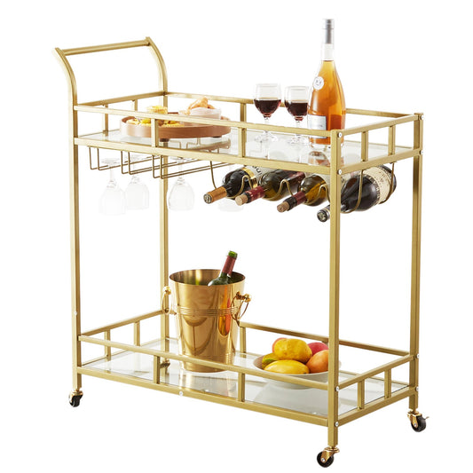 Two Tier Gold Metal Bar Serving Cart-8