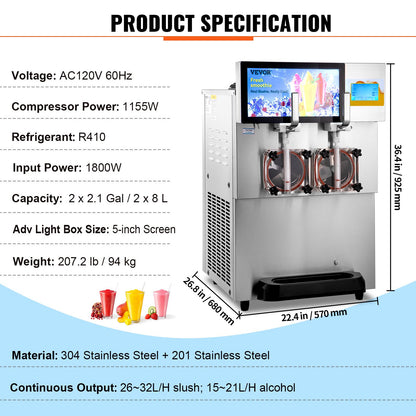 Commercial Slushy Machine, 8L / 2.1 -5