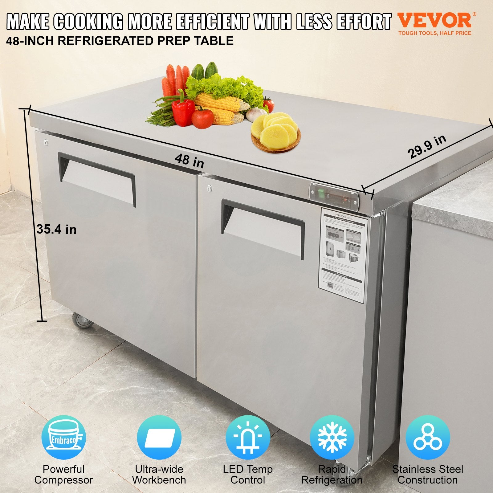 Commercial Refrigerator with Worktop 48" -0