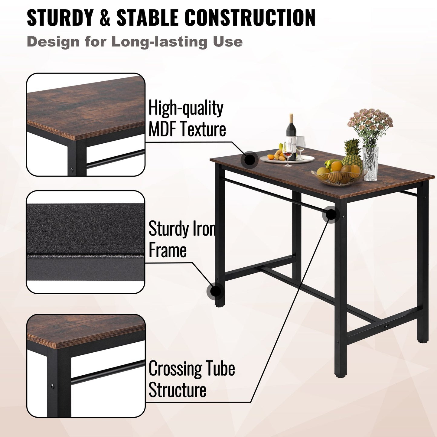 Bar Table and Chairs Set 43" -3