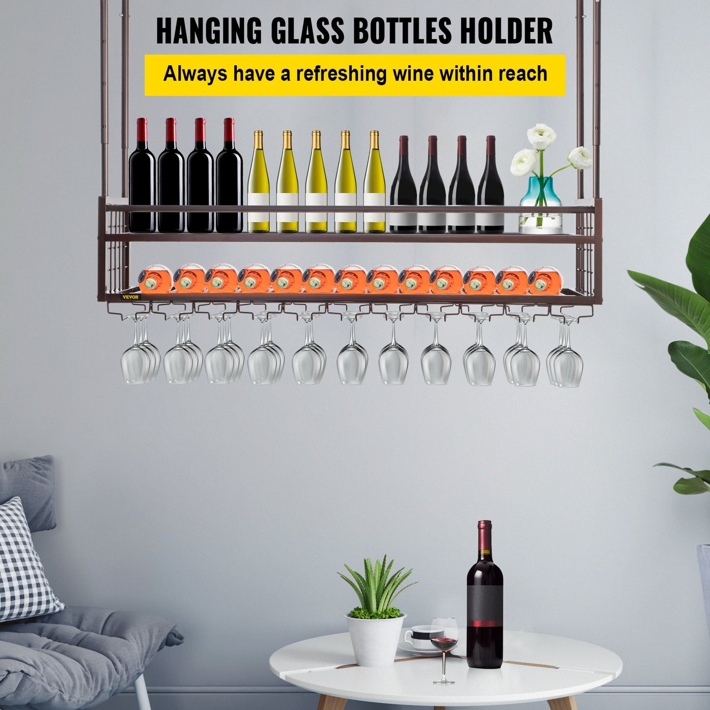 Ceiling Wine Glass Rack, 46.9 x 11.8 inch -0