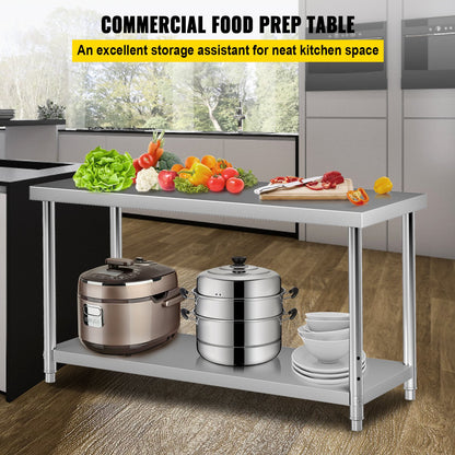 Stainless Steel Prep Table, 60 x 24 x 34 Inch-0