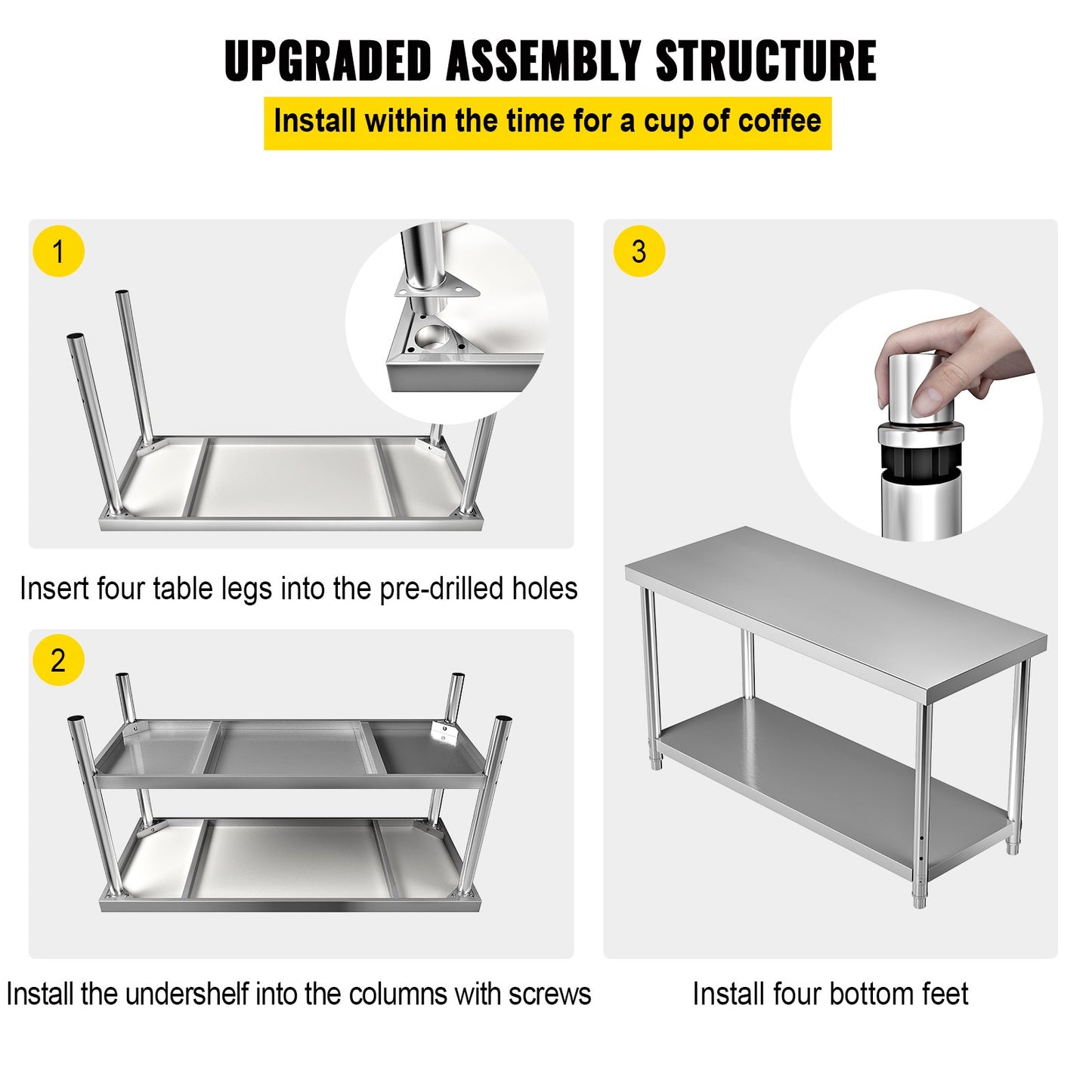 Stainless Steel Prep Table, 60 x 24 x 34 Inch-4