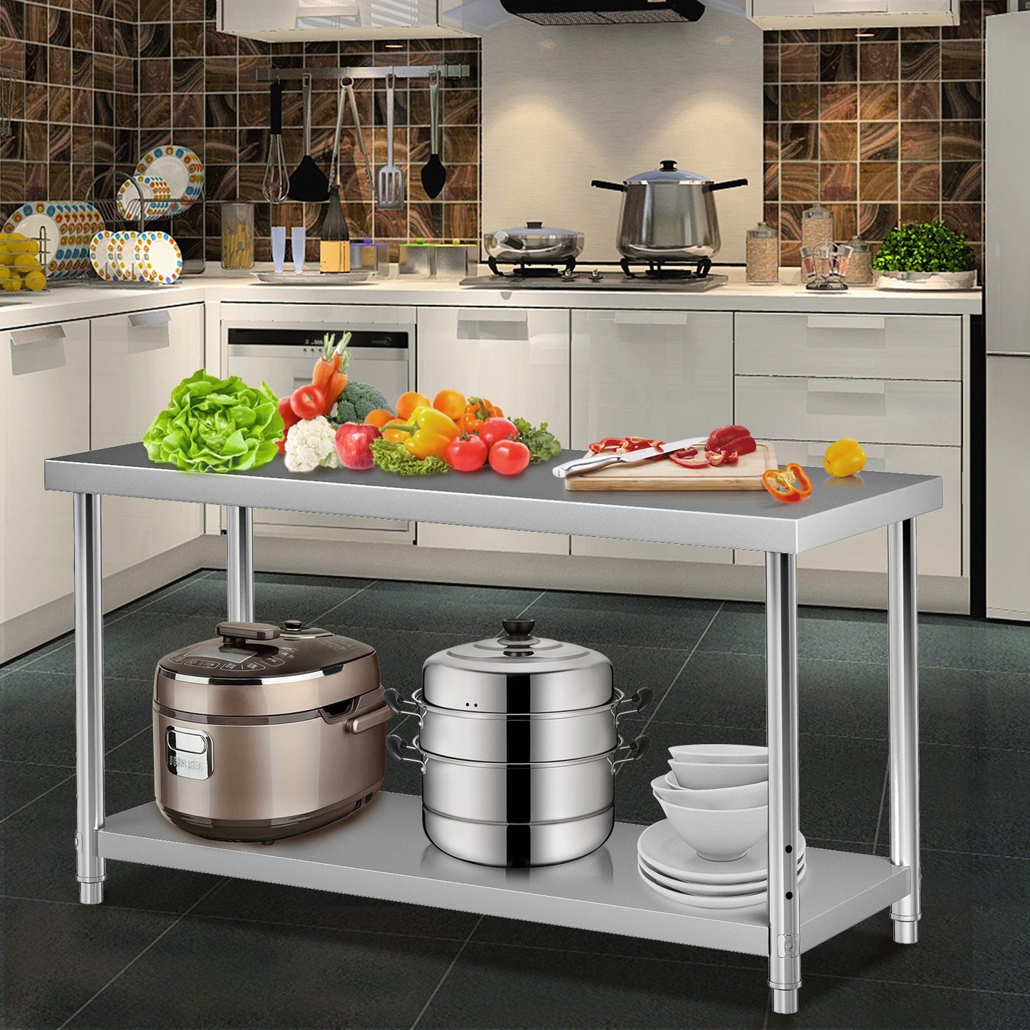 Stainless Steel Prep Table, 60 x 24 x 34 Inch-6