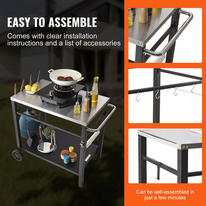 Outdoor Grill Dining Cart with Double-Shelf-4