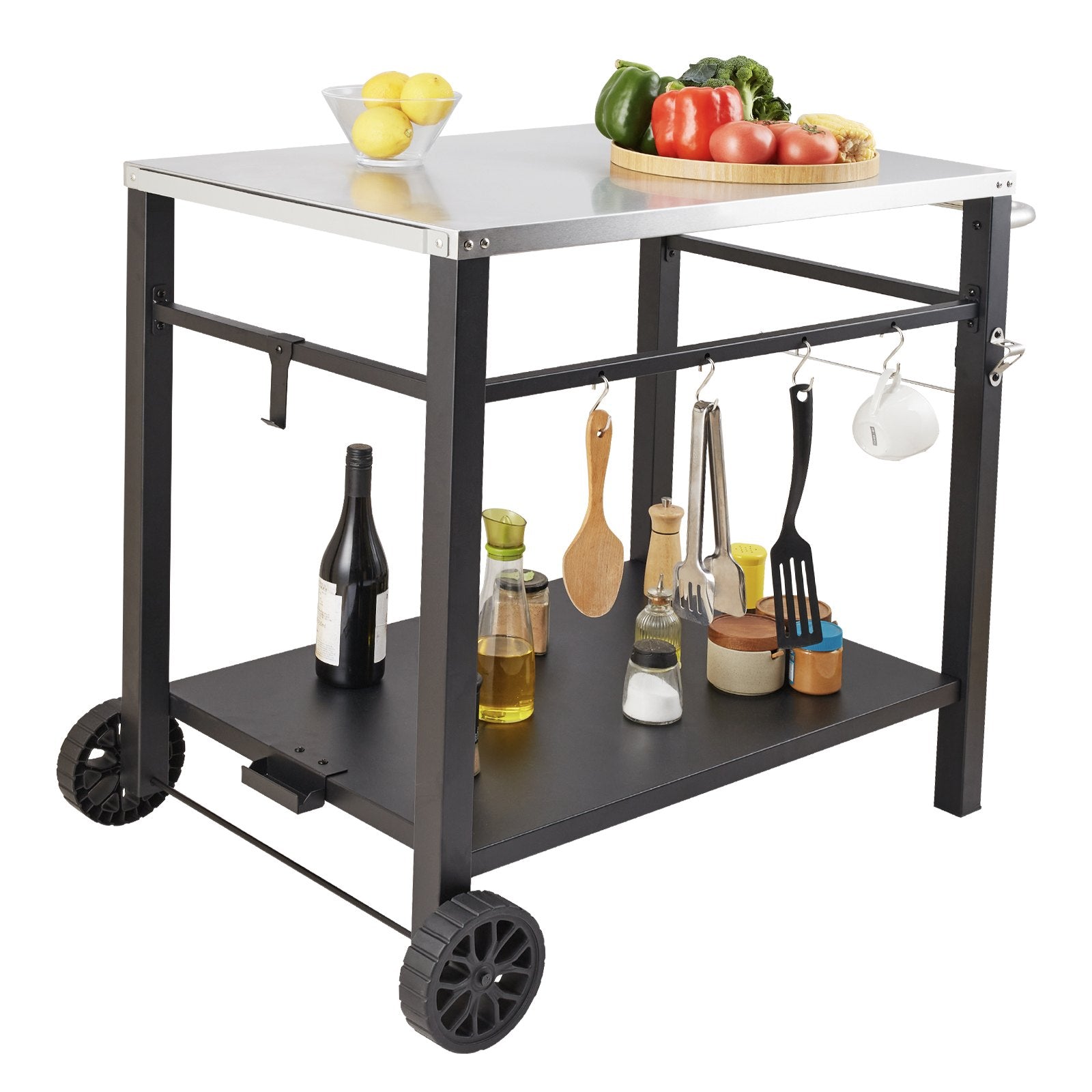 Outdoor Grill Dining Cart with Double-Shelf-8