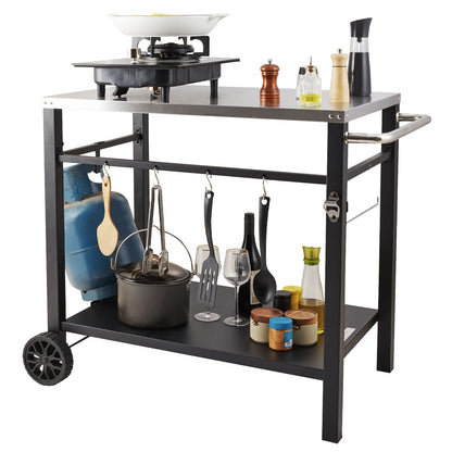 Outdoor Grill Dining Cart with Double-Shelf-9