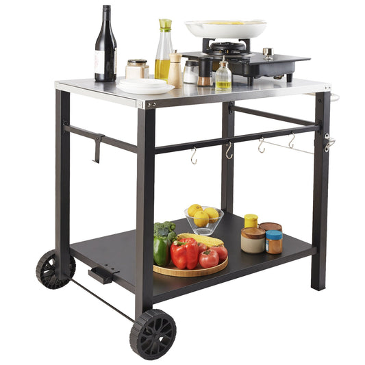 Outdoor Grill Dining Cart with Double-Shelf-7
