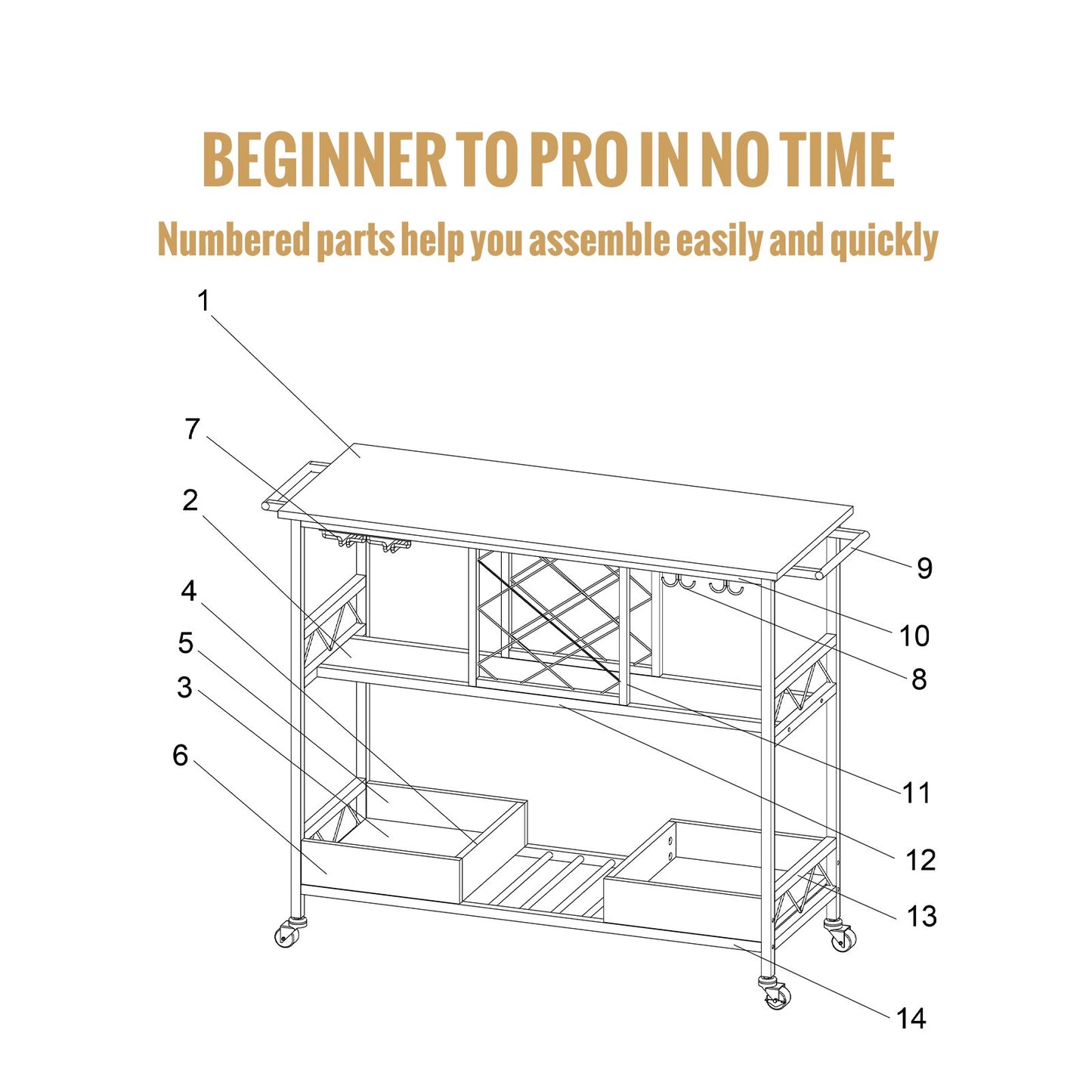 3-Tier Bar Serving Cart Rolling Trolley -4