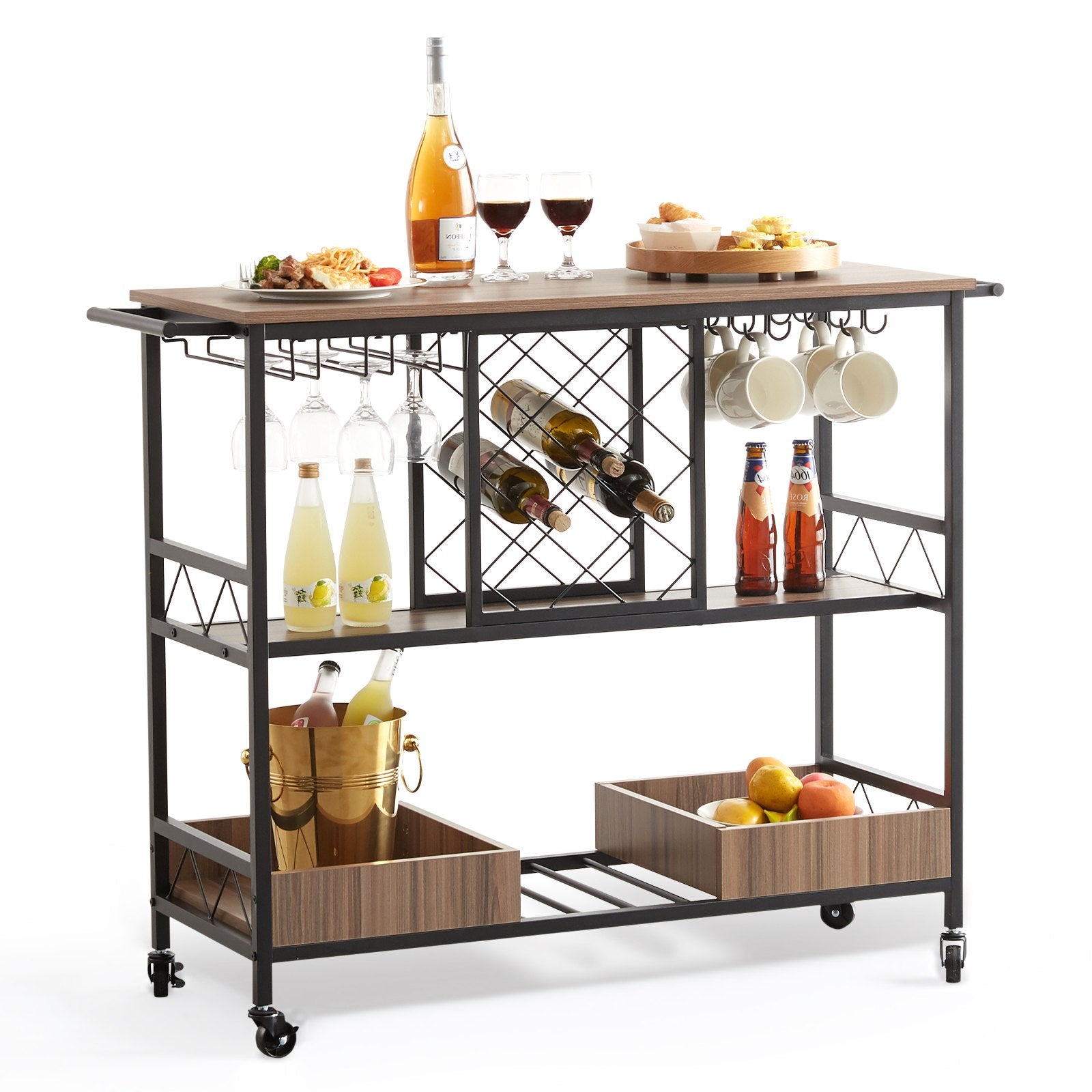 3-Tier Bar Serving Cart Rolling Trolley -8