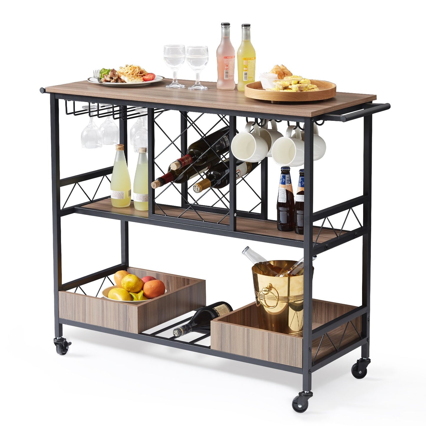 3-Tier Bar Serving Cart Rolling Trolley -9