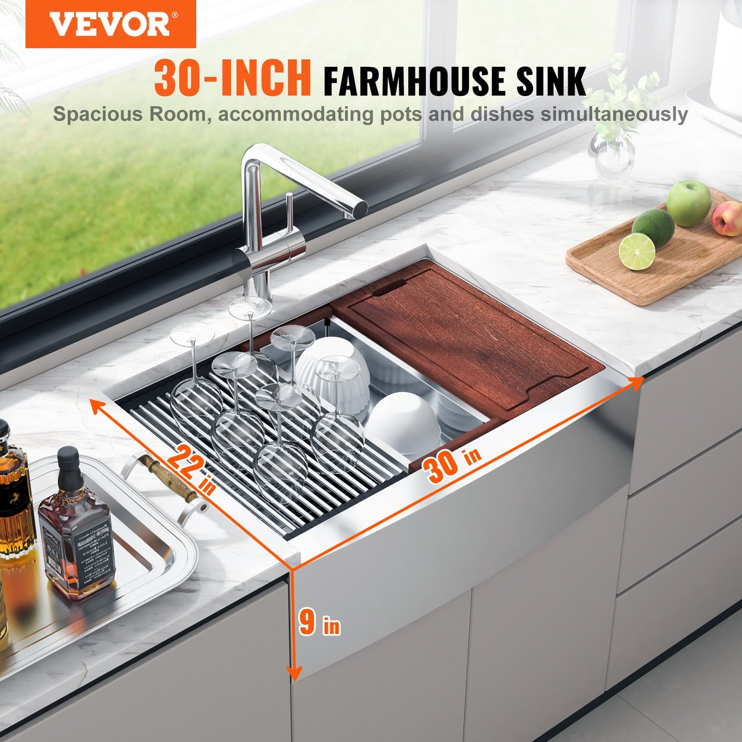 Farmhouse Kitchen Sink, 304 Stainless Steel -0