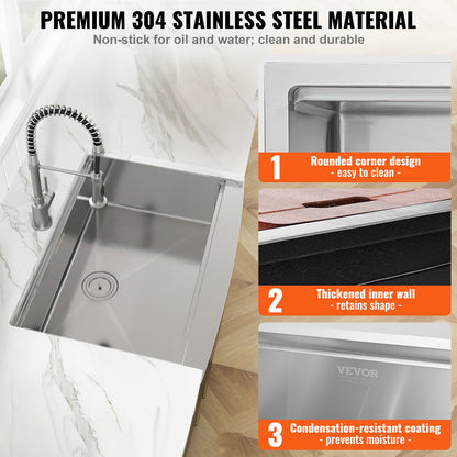 Farmhouse Kitchen Sink, 33" Stainless Steel Drop-In-2