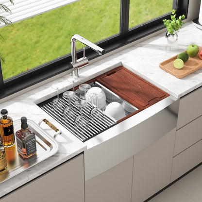 Farmhouse Kitchen Sink, 33" Stainless Steel Drop-In-6