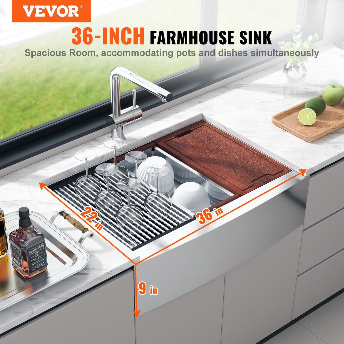 Farmhouse Kitchen Sink, 304 Stainless 36 inch-0